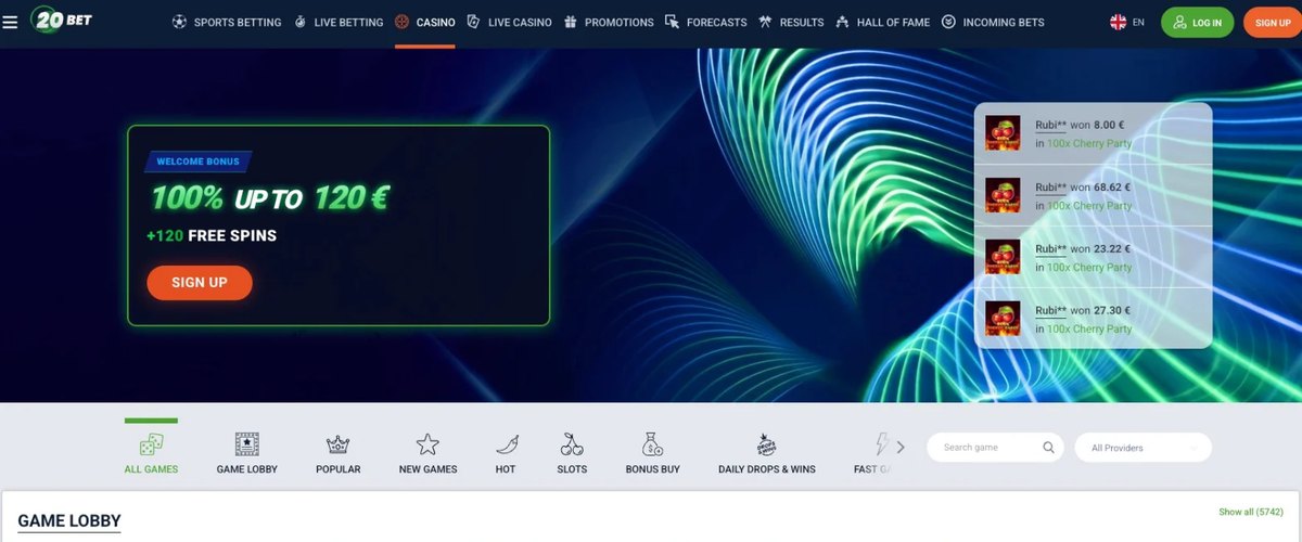 20Bet — skjáskot af vef rekstraraðilans, 18. september 2026